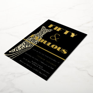 Invitation En Aluminium Cinquante & Fabuleux Robe Vintage Or 50e Anniversa