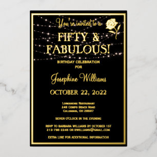 Invitation En Aluminium Cinquante & Fantastique Anniversaire Noir OR VÉRIT