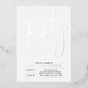 Invitation En Aluminium Cinquante Fête d'anniversaire 50 ans Modern Silv