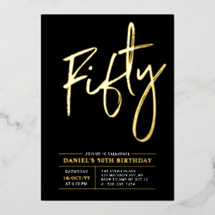 Invitation En Aluminium Cinquante   Fête d'anniversaire Gold & Black moder