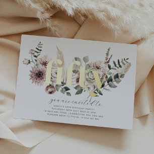 Invitation En Aluminium Cinquante Florales - 50e Anniversaire - Or