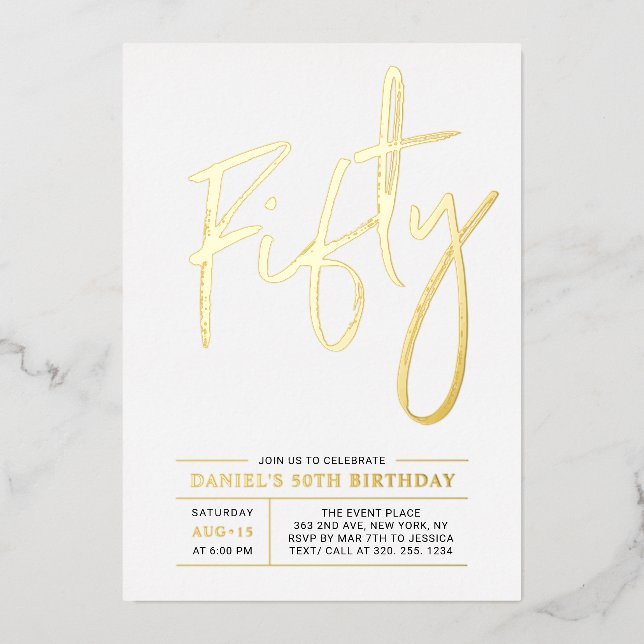 Invitation En Aluminium Cinquante | Modern Gold 50th Birthday Party (Recto)