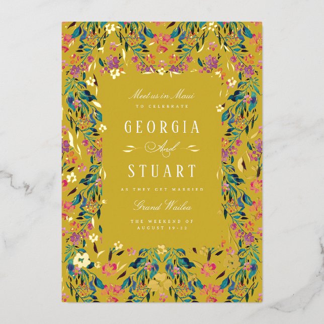 Invitation En Aluminium Citrine Tropicale Glam Jaune (Recto)