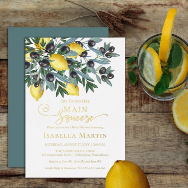 Invitation En Aluminium Citrons Main Squeeze | Huile d'olive noire Enterre (Créateur téléchargé)