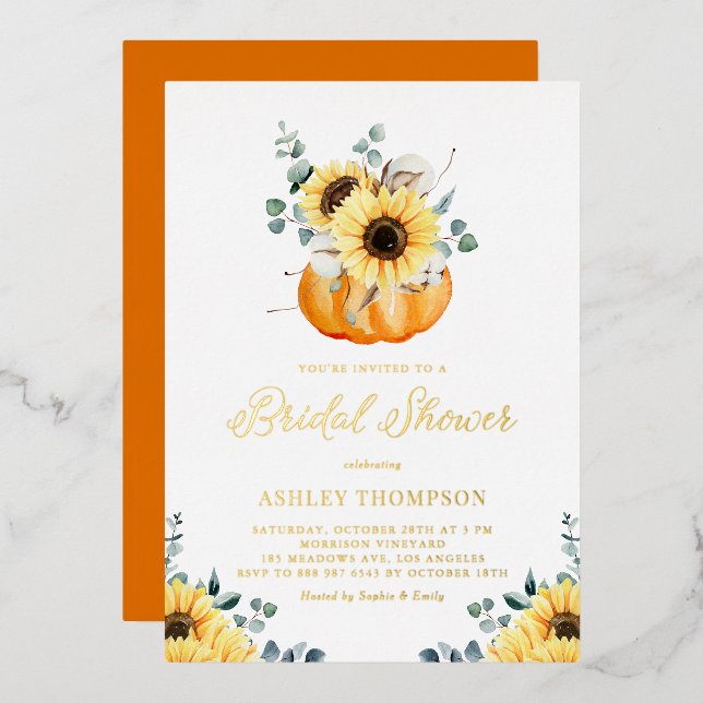 Invitation En Aluminium Citrouille avec tournesols Fête des mariées d'auto (Recto/Verso)
