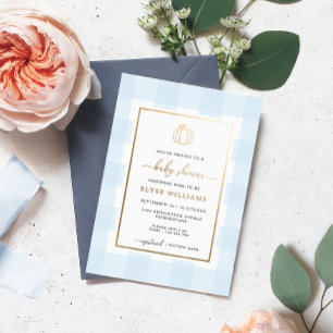 Invitation En Aluminium Citrouille Blue En vichy Baby shower Foil Invitati