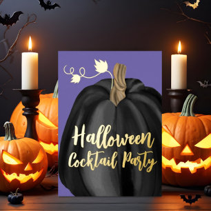 Invitation En Aluminium Citrouille d'or violet Halloween Cocktail Party