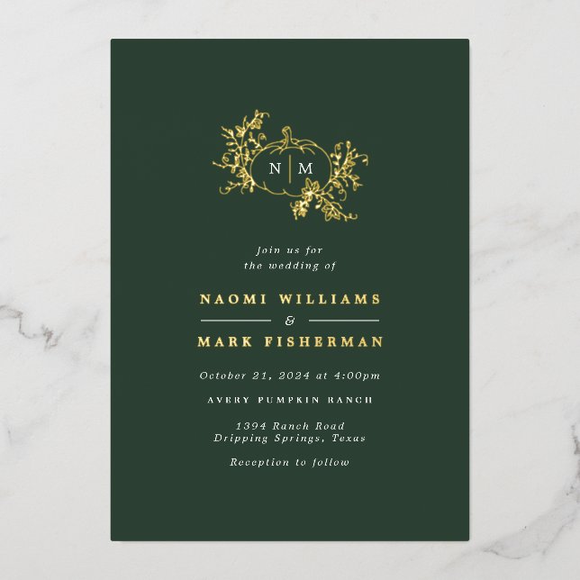 Invitation En Aluminium Citrouille Vines Monogramme Mariage (Recto)