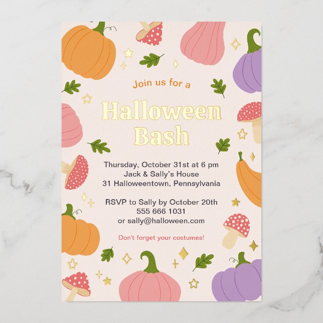 Invitation En Aluminium Citrouilles et champignons d'Halloween (Recto)