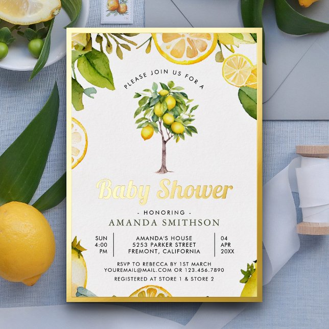 Invitation En Aluminium Citrus rustique citron Baby shower or (Créateur téléchargé)