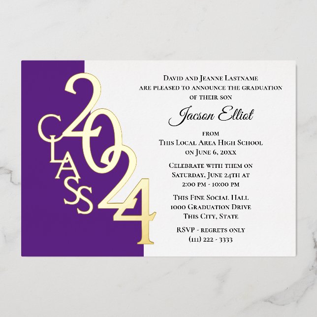 Invitation En Aluminium Classe 2024 Purple and Gold Foil (Recto)