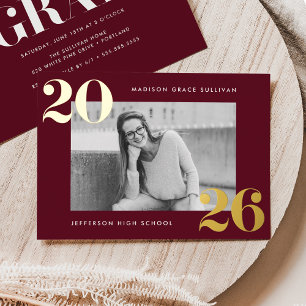 Invitation En Aluminium Classe Bold de 2025 Burgundy Photo Graduation