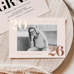 Invitation En Aluminium Classe Bold de 2025 Cream Photo Graduation