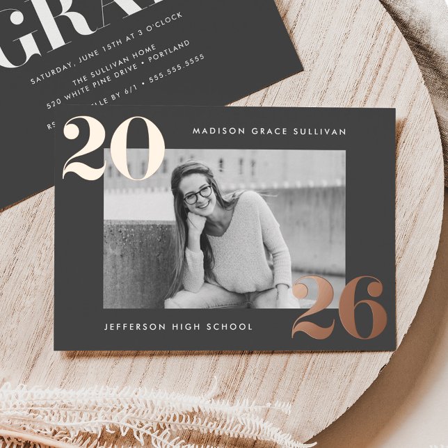 Invitation En Aluminium Classe Bold de 2025 Grey Photo Graduation (Créateur téléchargé)