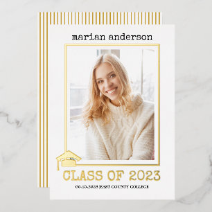 Invitation En Aluminium Classe de 2023 feuille d'or graduation photo