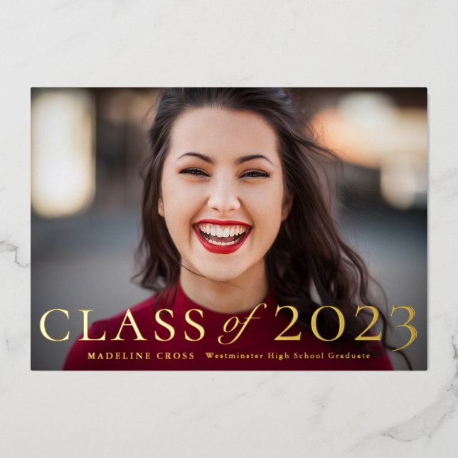 Invitation En Aluminium Classe de 2023 Photo Graduation Gold (Recto)
