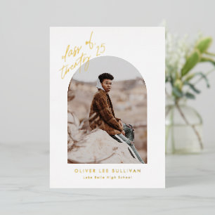 Invitation En Aluminium Classe de 2025 Arch Photo Graduation Gold