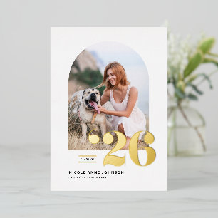 Invitation En Aluminium Classe de 2025 Arch Photo Graduation Gold