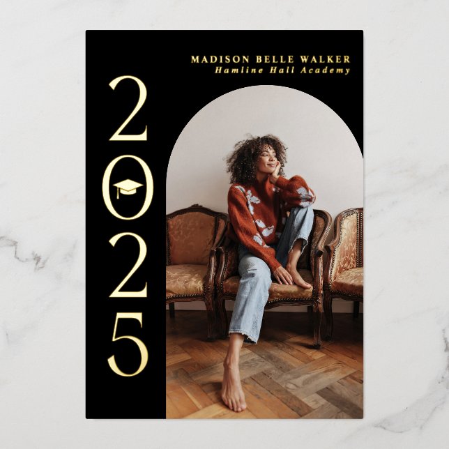 Invitation En Aluminium Classe de 2025 Black Arch Frame Graduation (Recto)