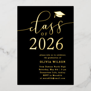Invitation En Aluminium Classe de 2025 Grad Party Black Gold