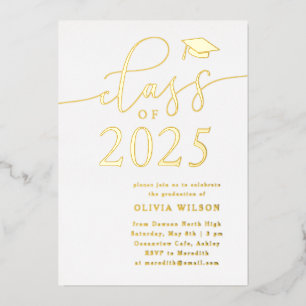 Invitation En Aluminium Classe de 2025 Grad Party White Gold