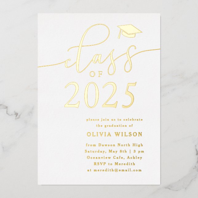 Invitation En Aluminium Classe de 2025 Grad Party White Gold (Recto)