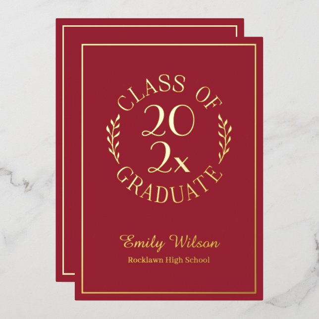 Invitation En Aluminium Classe De 2025 Graduation Party Maroon and Gold (Recto/Verso)