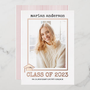Invitation En Aluminium Classe de feuille d'or rose 2023 feuille de gradua
