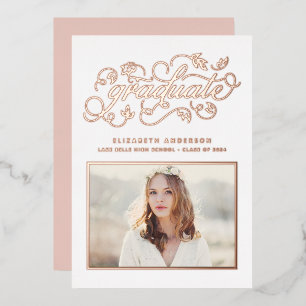 Invitation En Aluminium Classe de script rustique de 2024 Rose de graduati