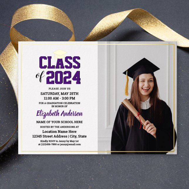 Invitation En Aluminium Classe élégante de 2024 Graduate Photo Graduation (Créateur téléchargé)