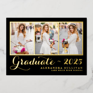 Invitation En Aluminium Classe Noire de 2025 Collage photo Graduation