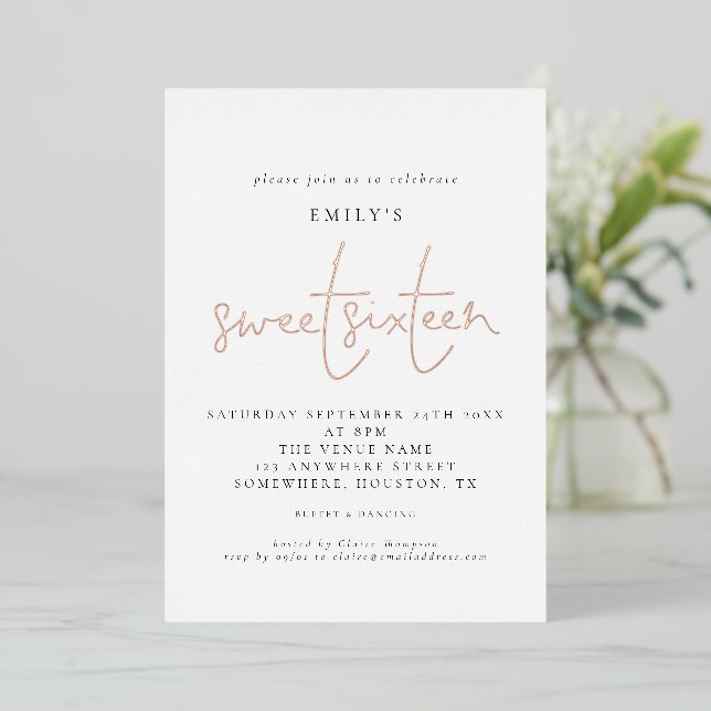 Invitation En Aluminium Classé Sweet sixteen de fête d'anniversaire Script (Debout devant)