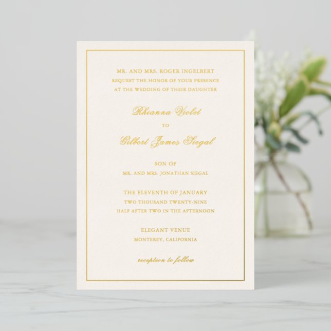 Invitation En Aluminium Classic Border Ivory Timeless Wedding (Debout devant)