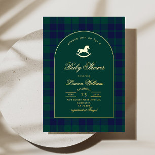Invitation En Aluminium Classic Cheval à Rocks Green Plaid Baby shower