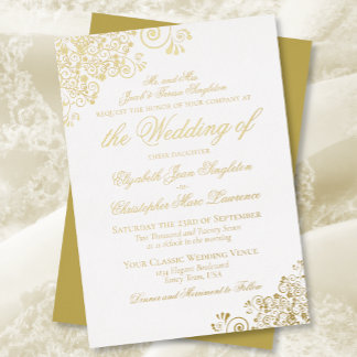 Invitation En Aluminium Classic Elegance Gold sur le Mariage formel blanc