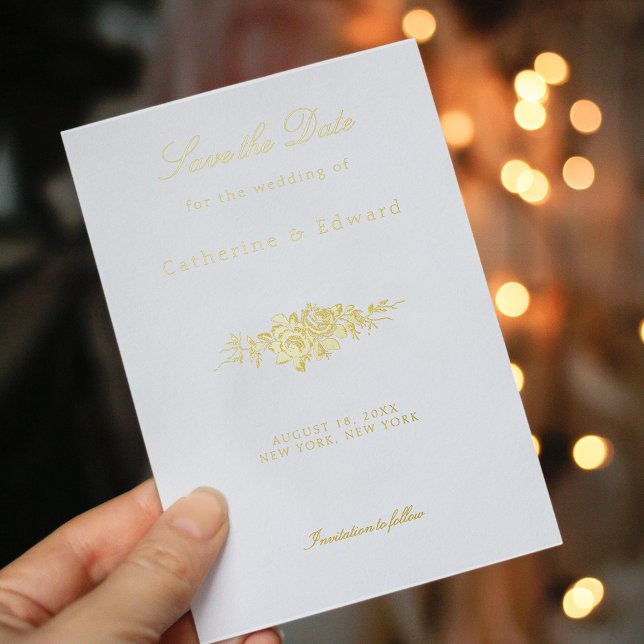 Invitation En Aluminium Classic Elegant gravé floral Enregistrer la date (Créateur téléchargé)