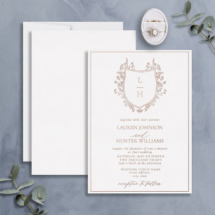 Invitation En Aluminium Classic Floral Monogram Crest Mariage Rose Or