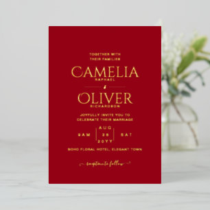 Invitation En Aluminium Classic GOLD FOIL Texte Mariage rouge Élégant