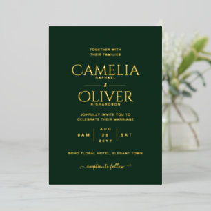 Invitation En Aluminium Classic GOLD FOIL Texte Vert Mariage Élégant