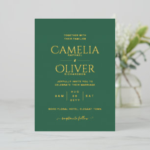 Invitation En Aluminium Classic GOLD FOIL Texte Vert Mariage Élégant Foil
