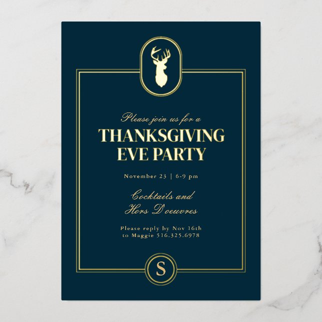 Invitation En Aluminium Classic Gold Stag Thanksgiving Eve Party (Recto)