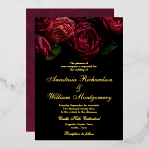 Invitation En Aluminium Classic gothique élégant Floral Noir & Or Mariage