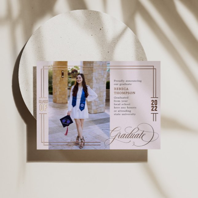 Invitation En Aluminium Classic Script Graduation Blush & Rose Gold Foil (Créateur téléchargé)