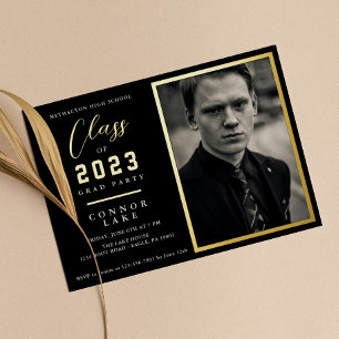 Invitation En Aluminium Classic Simple Quatre Photo Horizontal Grad Party