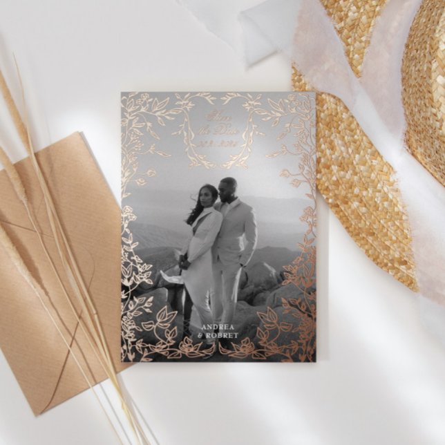 Invitation En Aluminium Classical Elegant Crest Save the Date Rose Gold (Créateur téléchargé)