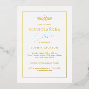 Invitation En Aluminium Classique Elegant Bleu Photo Quinceanera