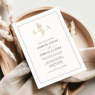 Invitation En Aluminium Classique Floral Noir Et Blanc Mariage moderne