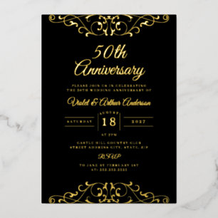 Invitation En Aluminium Classique Or Tourbillon Noir 50e Anniversaire de M