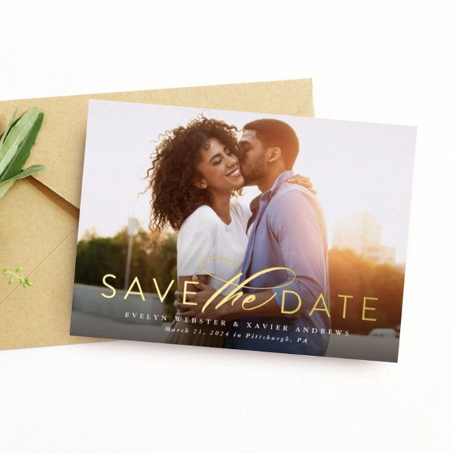 Invitation En Aluminium Classique simple enregistrer la date une photo (Créateur téléchargé)