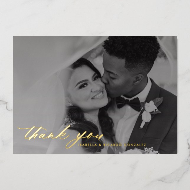 Invitation En Aluminium Classy Calligraphy Mariage Photo Merci Real (Recto)